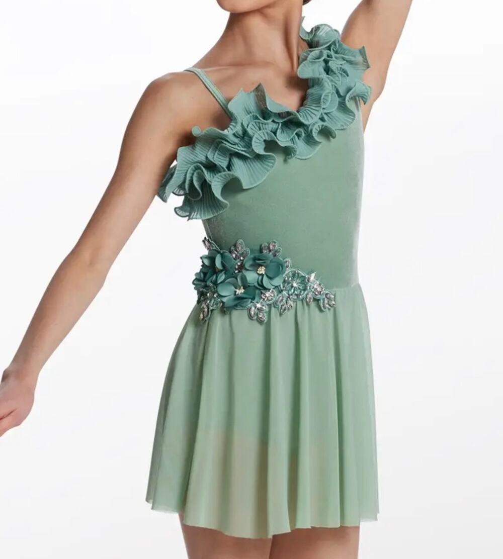 Weissman 16916 A Thousand Years Mesh Skirt Dress w/Brief Attached Green MC